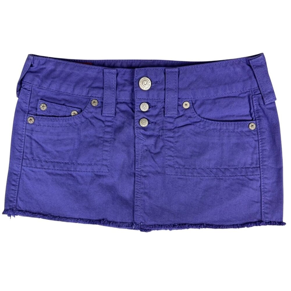 True Religion Womens Purple Mini Skirt Size 26 Y2K Rare NWOT Cotton USA Made